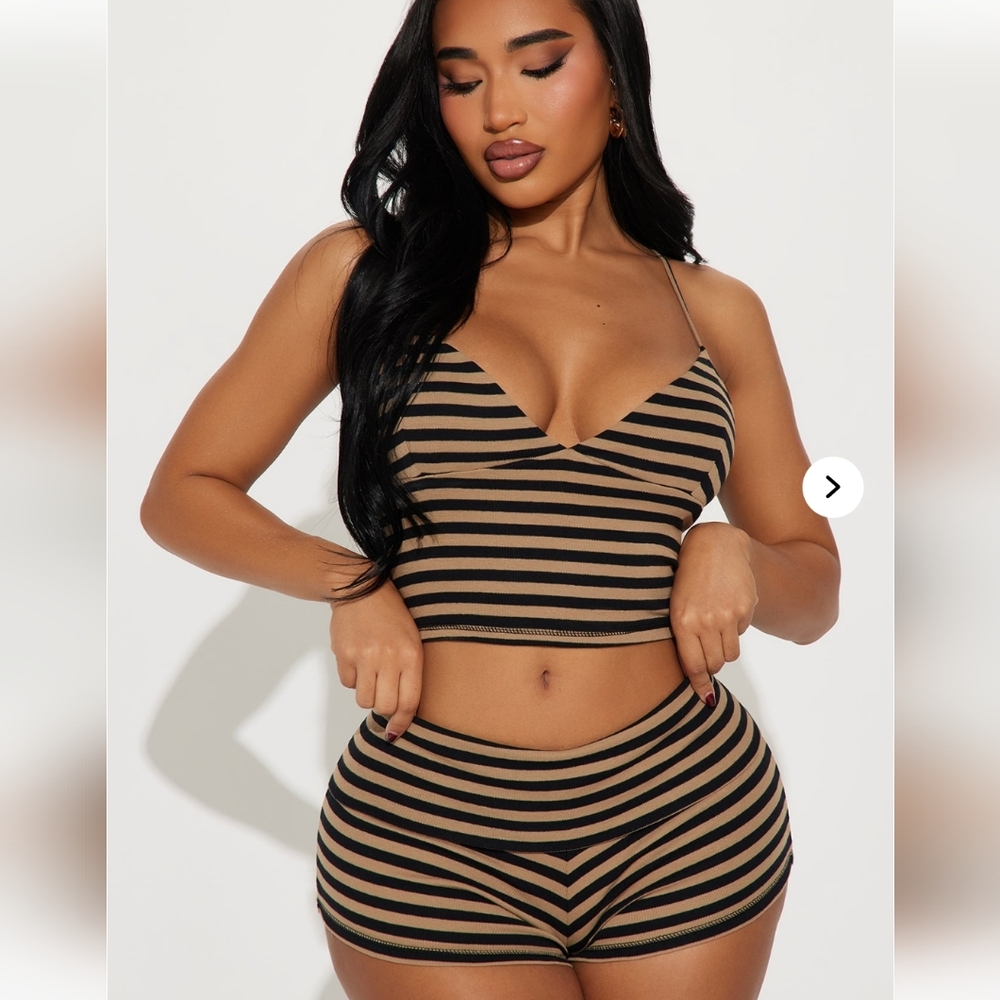Striped Black and Tan Women's 2 Piece Set